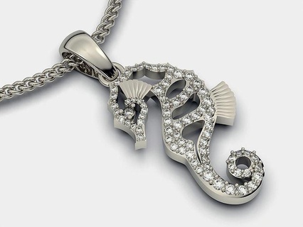 seahorse pendant gold jewelry printable 3d model sea aquarium ocean silver sterling gift present luxury love pendants 3d print model - Mito3D