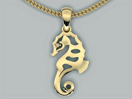 seahorse pendant jewelry 3d gold printable model sea aquarium ocean silver gift present gem pendants 3d print model - Mito3D