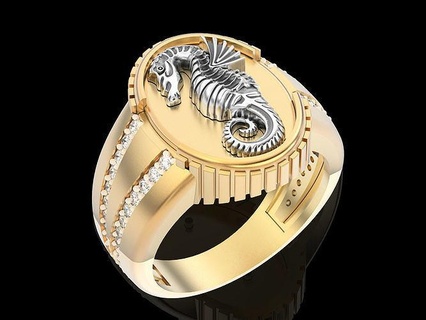 seahorse ring gold jewelry printable 3d model horse silver sterling zbrush statue sculpture gem diamond wedding engagement design fashion beauty rings 3d print model - Mito3D