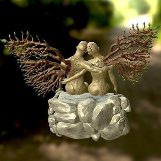 assise couple cassé ailes séance ramas hojas nature branches feuilles calcul piedra Jardín jardin modelado statue art sculptures 3d print model - Mito3D