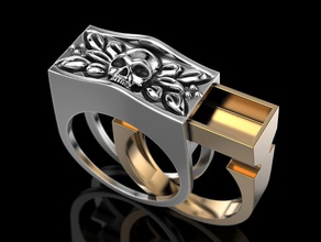 secreto compartimiento anillo cráneo joyería joya impresión 3dprinted imprimible anillos diseño dorado moda oro prototipos plata motociclista 3d print model - Mito3D