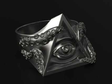 voyant œil Triangle bague bijoux art luxe or imprimable argent sterling illustration anneaux 3d print model - Mito3D