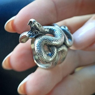 yılan yüzük açık ağız yüzükler yılanlar çayır yılanı takı kuyumcu yazdırılabilir gümüş iguana bisikletçiler mücevher moda 3d print model - Mito3D