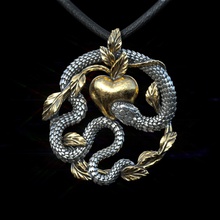 serpent tempter pendant snake jewelry chain silver gold cobra sculpt animal printable sculpture pendants 3d print model - Mito3D