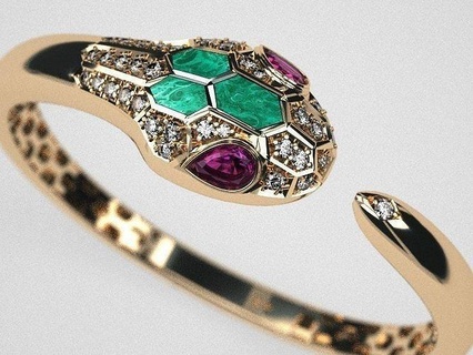 serpenty malachite bangle bracelet replica famous brand precious luxury gold gorgeous cool jewelry bracelets 3d print model - Mito3D
