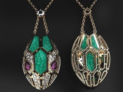 serpenty necklace malachite gem luxury precious brilliant pendant snake head jewelry necklaces 3d print model - Mito3D