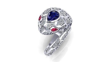 serpentino serpente squillare marca diamante gemma brillante gioielleria anelli moda stampabile serpeggiante bulgaro elegante nozze regalo Fidanzamento zaffiro 3d print model - Mito3D