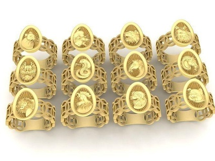 set 12 chinese zodiac female ring 3594 animals women jewelry fashion accessories gold diamond woman new design fengshui rings 3d print model - Mito3D