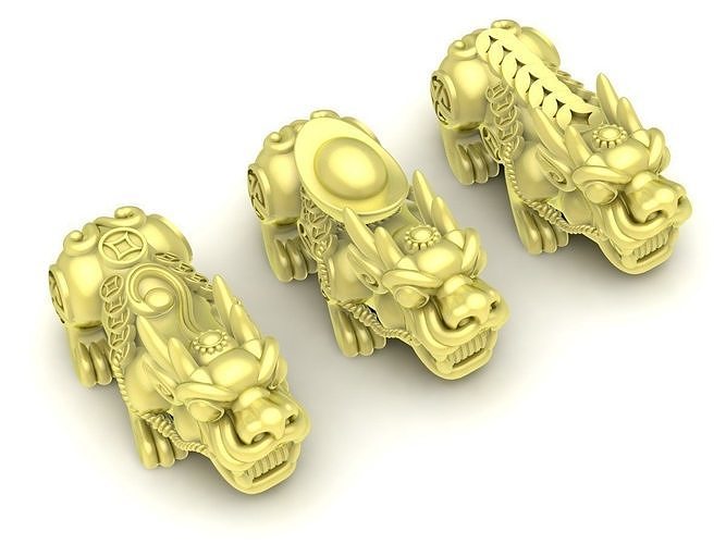 set 3 chinese fengshui solid pixiu 3897 jewelry fashion accessories gold diamond new design 3D print model - Mito3D