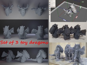 set of 3 cute toy dragons 3d printing figurine dragon creature plastic baby fantasy play fun small lizard tiny games toys 3d print model - Mito3D