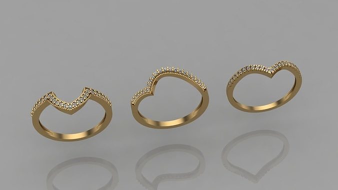 set 3 rings gold diamond jewel ring jewellery wedding sterling fashion jewelry 3D print model - Mito3D