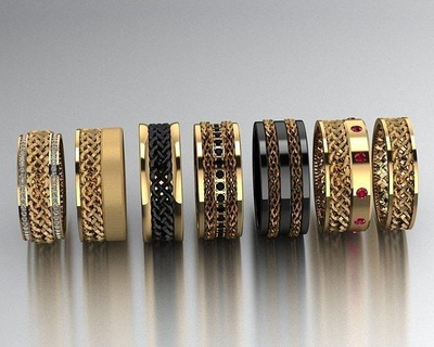 conjunto 7 hombres anillos coleta anillo joyería joya oro imprimible diamante plata textura coletas 3d print model - Mito3D