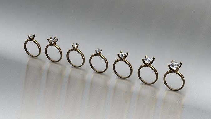 impostato 7 anelli oro gioielleria arte nozze sterlina diamante squillare design gioiello 3D print model - Mito3D