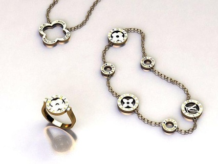 set 8 pendant ring bracelet jewelry necklace chain gem silver printable gold christmas readytoprint fashion bracelets 3d print model - Mito3D