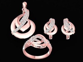 set asian diamond jewelry earrings ring pendant 3153 fashion accessories gold woman women design 3d print model - Mito3D