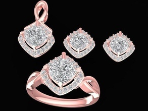 set asian diamond ring earrings pendant 3150 jewelry fashion accessories gold woman women design 3d print model - Mito3D