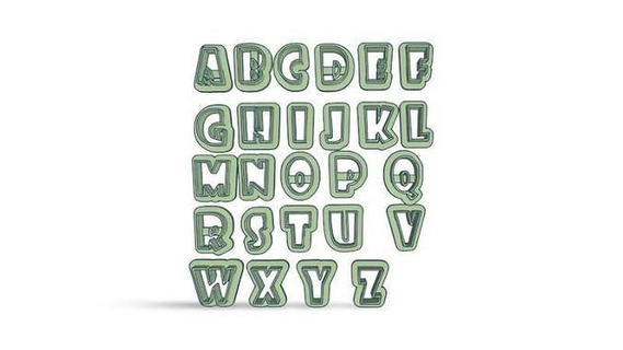 conjunto cortantes B C rock abecedario letras galletas texto alfabeto fuente tipo palabras 3dprint tipografía 3dletters masa pasta cortador galletitas cortante pasatiempo bricolaje diy 3d print model - Mito3D