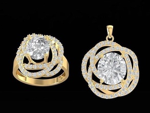 conjunto diamante anel pingente mulheres 3255 joalheria moda acessórios ouro mulher Projeto 3d print model - Mito3D