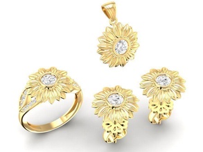 impostato diamante girasole 48 anello orecchini girasolependente setsunflowerjewelry diamantigirasole setfashiondiamondjewelry diamanti fashionsetjewelry gioielleria 3d print model - Mito3D