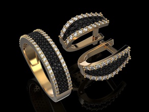 conjunto de brinco anel 3 jóias definir brincos mulheres imprimir 3dprinted printable anéis o design jóia ouro a moda printabl impressão prototipagem prata 3d print model - Mito3D