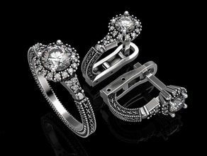 ensemble de boucle d'oreille anneau 4 bijoux d'impression 3dprinted imprimable les anneaux la conception l'anneau joyau or mode printabl l'impression le prototypage d'argent mariage des boucles d'oreilles femmes 3d print model - Mito3D
