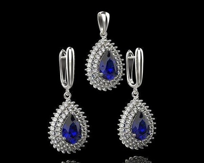 set earrings pendant sapphire 45 luxury jewelry gold diamond jewellery engagement wedding gemstone topaz garnet jewel brillant accessory silver 3d print model - Mito3D