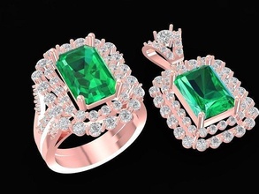 ensemble émeraude bague pendentif Dame 893 bijoux mode accessoires or diamant femme femmes conception anneaux 3d print model - Mito3D