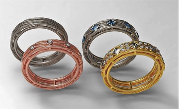 set di quattro anelli corda gioielli preziosi lusso disco platino oro lucente gemma moda brillante anello diamanti d'oro stampabile argento gioiello brillant diamant 3d print model - Mito3D