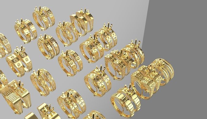 set gold rings pattern turkish models ready print ring jewelry diamond printable jewellery wedding brilliant fashion white gem jewel silver engagement brillant sapphire 3D print model - Mito3D