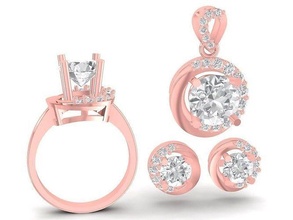 impostato Hong Kong diamante gioielleria design 3045 moda Accessori oro donna donne orecchini pendente squillare anelli 3d print model - Mito3D