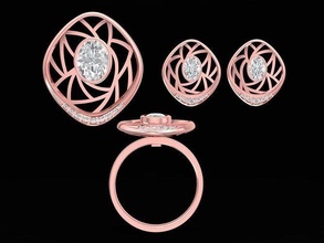 conjunto Corea diamante joyería joya anillo pendientes colgante pendiente 3145 Moda accesorios oro mujer diseño 3d print model - Mito3D