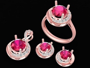 conjunto Corea diamante anillo pendientes colgante pendiente 3147 joyería joya Moda accesorios oro mujer diseño 3d print model - Mito3D