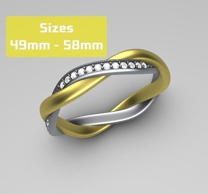 conjunto of retorcido anillos tamaños 49 58 joyería joya oro roca anillo 3d diamante plata imprimible brillante bandas boda banda lujo modelo colección 3d print model - Mito3D