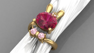 set rabbit jewelry ring halfaset gold butterfly teenager fashion beautiful pear emerald ruby printable silver diamond shining oval pink 3d print model - Mito3D