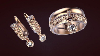 set anneau de boucle d'oreille 1 bijoux carrera porsche d'argent or la marque bague en diamant supplément imprimable gem les anneaux 3d print model - Mito3D