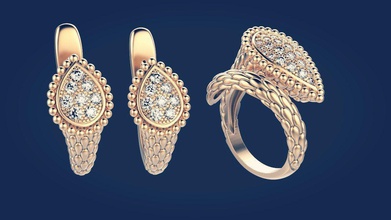 set ring earring 2 boucheron brand gold silver printable diamond jewelry rings 3d print model - Mito3D