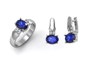 ensemble bague boucle d'oreille prêt 3d impression or bijoux bijou gemme diamant engagement mariage mode brillant argent saphir 3d print model - Mito3D