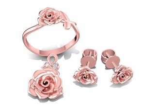 einstellen rose schmuck frauen 1937 mode zubehör gold diamant frau design feng shui ring ohrringe anhänger 3d print model - Mito3D