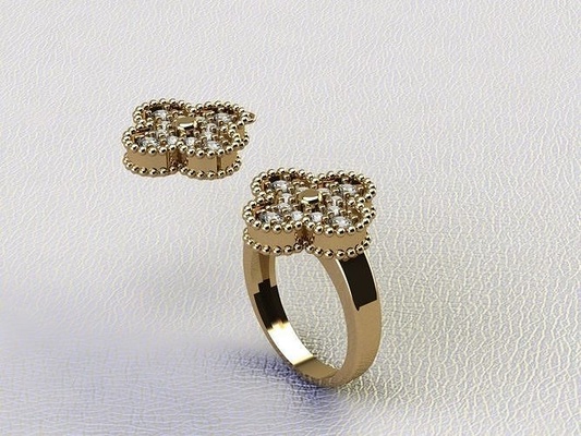 set s 4 pendant ring jewelry luxury accessory gold printable sterling silver goldset van cliff diamond necklace women men wedding print jewel 3d print model - Mito3D