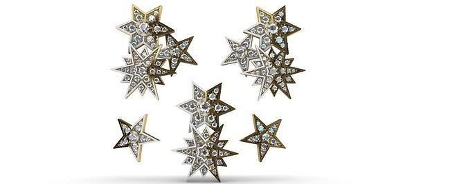 Ayarlamak yıldızlar elmaslar hstrn elementler kolye küpe yüzük pingant star mücevher elmas altın gümüş tasarım yazdırılabilir cnc yönlendirici takı ster hster sumru 3d print model - Mito3D