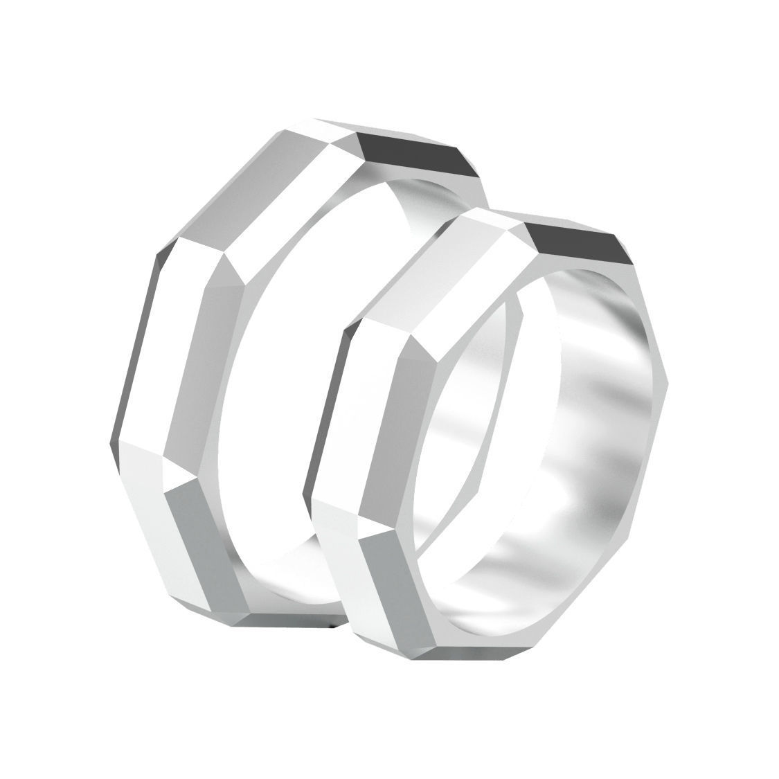 conjunto de dos facetas geométricas cincelado anillo impresión 3d la modelo joyería moderno boda compromiso banda no convencionales simétrica imprimible joya diseño moda plata estilo sterling forma geométrica los anillos 3D print model - Mito3D
