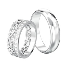 set di due anelli nozze diamante semplice corona tiara gioielli anello fidanzamento matrimonio la gemma stampabile moda moderno 3d print model - Mito3D