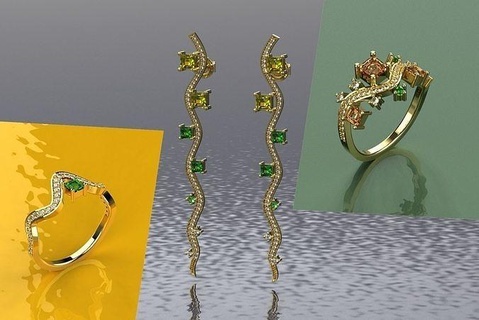 set waves princess - jewelry 3d 3 models design ring pendant earring ear cuff bracelet necklace engagement print joyas anillos colgantes pendientes pulseras collares de compromiso para imprimir 3d print model - Mito3D
