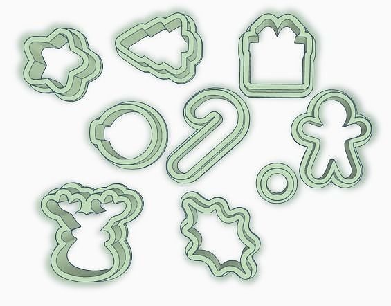conjunto 9 mini cortantes navidad fiestas galletas decoración diseño forma cortador cortante galletita pasta fondant masa panadería reposteria panaderia arbol muñeco jengibre pasatiempo bricolaje diy 3D print model - Mito3D