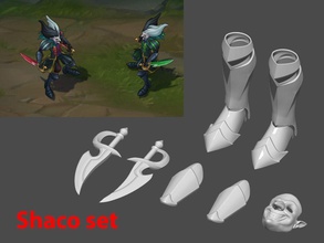 shaco set 3d printable lol league legends cosplay armor weapon mask toys accessories helmet fashion hobby champion character sword halloween art 3d print model - Mito3D