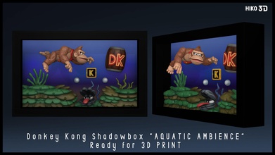 shadowbox asino kong acquatico ambiente 3d stampa fan arte fai donkeykong raro nintendo acqua figura cuadro diorama gioco diddy ritratto scolpire miniatura corallo giochi giocattoli 3d print model - Mito3D