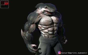 shark man scuplture animal human anatomy character body muscle mammal sea monster devil king suicide squad art sculptures 3d print model - Mito3D