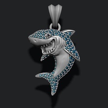 requin pendentif bas relief gemmes bijoux argent bijou l'eau poisson prédateur Marin animal mâchoire diamant gemme brillant glace glacé hanche saut pendentifs 3d print model - Mito3D