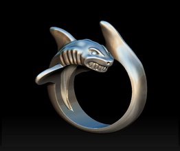requin anneau bijoux de l'anneau la livre sterling joyau imprimable d'argent du poisson d'impression l'impression le diamant mer les anneaux sous-marin art film tiburon terreur d'horreur 3d print model - Mito3D