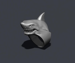 shark ring jewellery silver jewel nature necklace jewelry wave water aqua printable fish predator marine animal high surf jaw signet rings 3d print model - Mito3D
